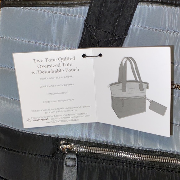 ♣️NWT Adrienne Vittadini Two Tone Quilted Oversize Tote w/Pouch - Picture 2 of 16